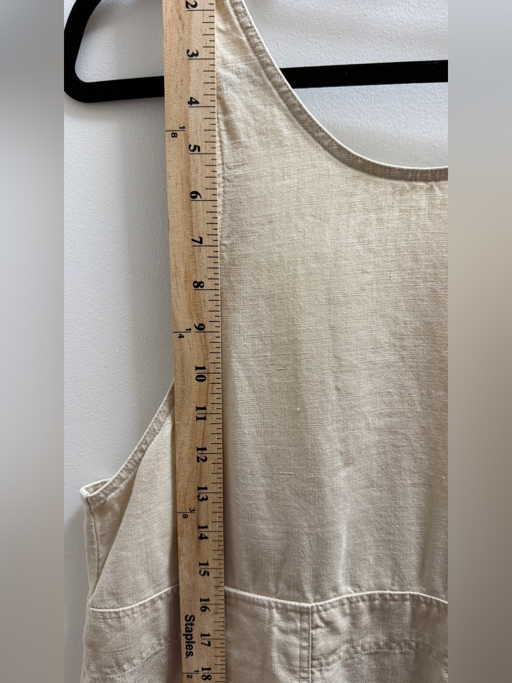 J. JILL 100% Hemp Pinafore Dress Jumper Tan Beige Maxi Pocket Slit XSP Lagenlook - Picture 8 of 9